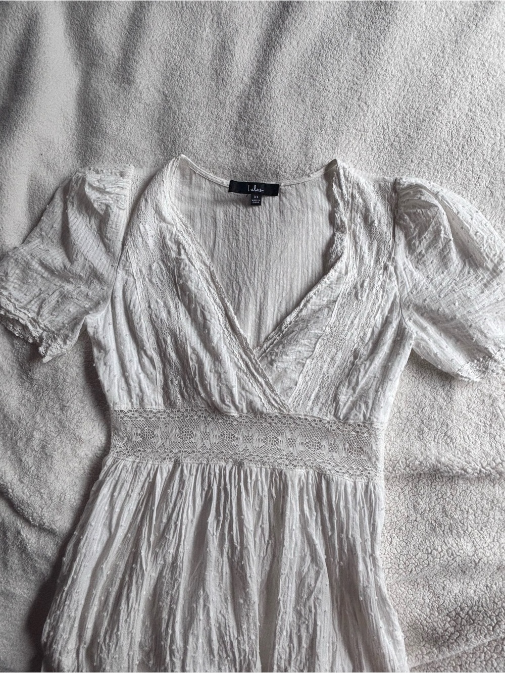 Lulu's White Lace-Trim Wrap-Style Midi Dress